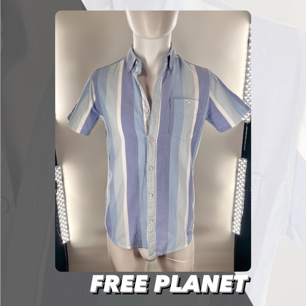 EUC Free Planet Striped Short Sleeve Button Down Shirt